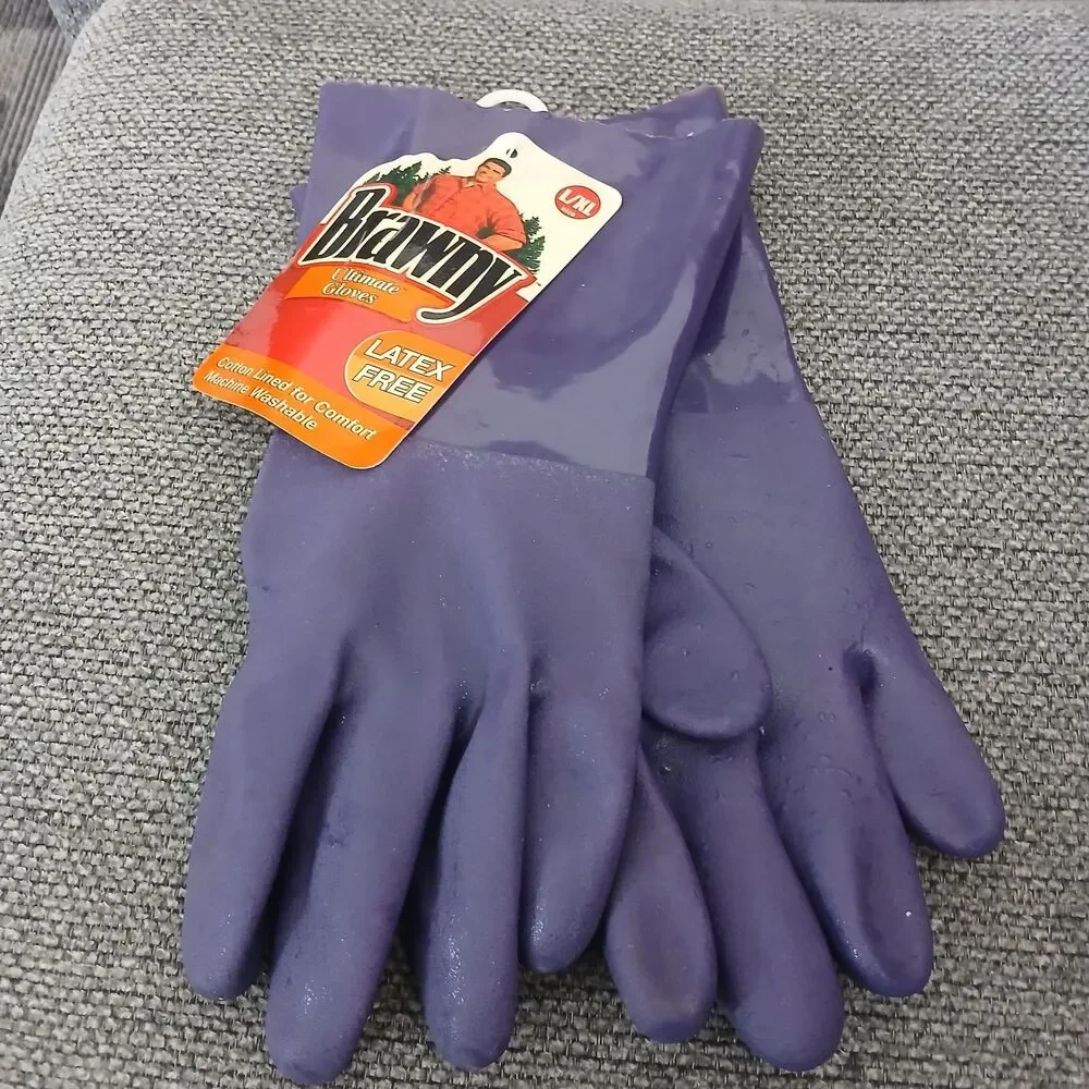 Vtg NOS Brawny Purple Work Gloves Deadstock Garden Cotton Lined  L/XL